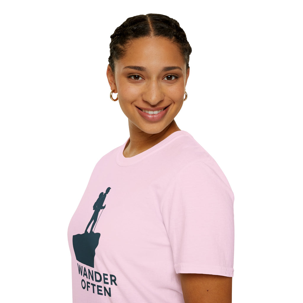 "Wander Often" Hiker on Cliff T-Shirt