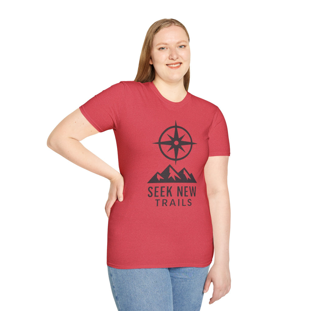"Seek New Trails" Compass Over Mountains T-Shirt