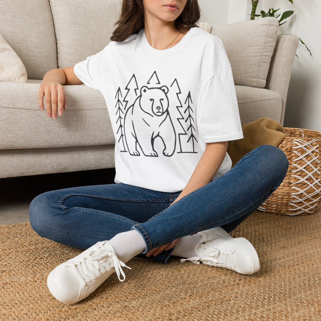 Bear & Pines T-Shirt — Minimal Line Drawing Woodland Tee