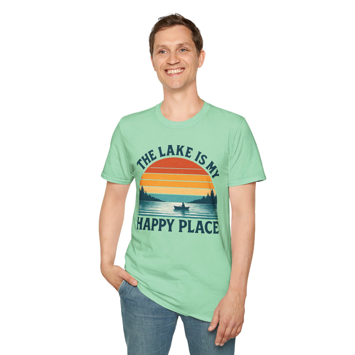 "The Lake Is My Happy Place" Canoe On The Lake At Sunset T-Shirt