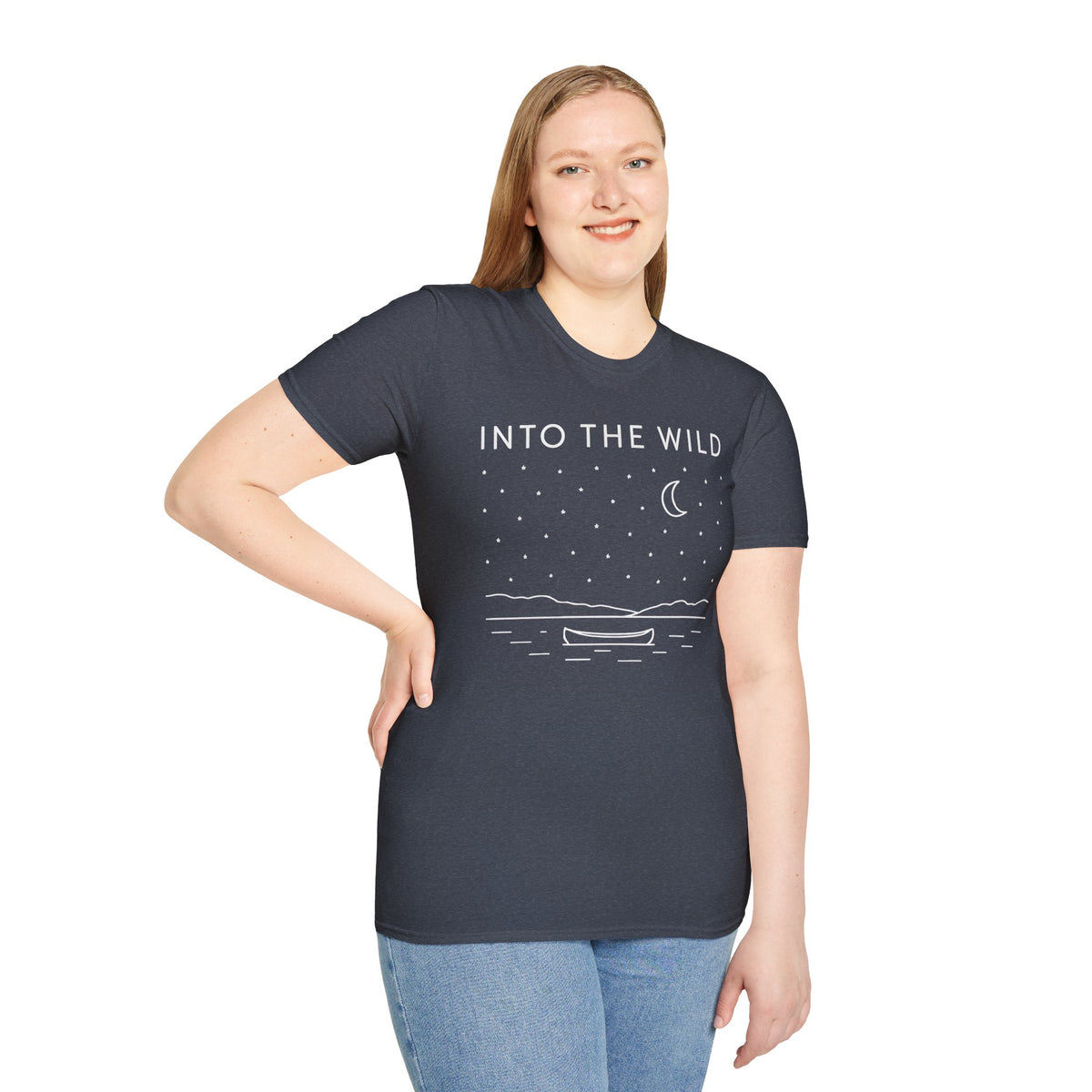 Into The Wild Canoe T-Shirt - Minimal Night Sky Lake Camping Tee