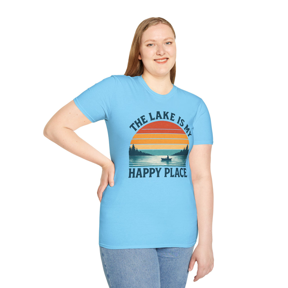 "The Lake Is My Happy Place" Canoe On The Lake At Sunset T-Shirt
