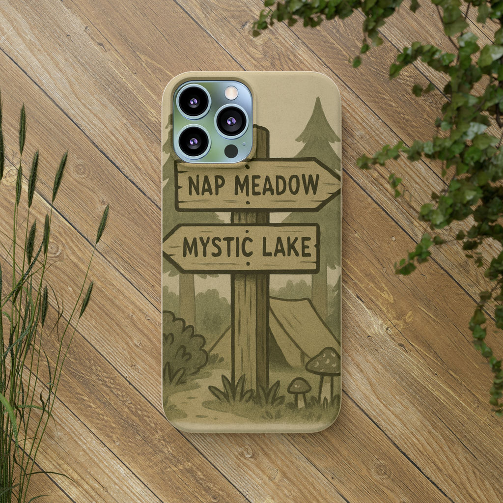 Biodegradable Phone Case — 'Nap Meadow' Mystic Lake Camping Design