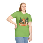 "Campfires & Good Times" T-Shirt — Retro Camping Tee with Bonfire, Trees & Coffee Mug