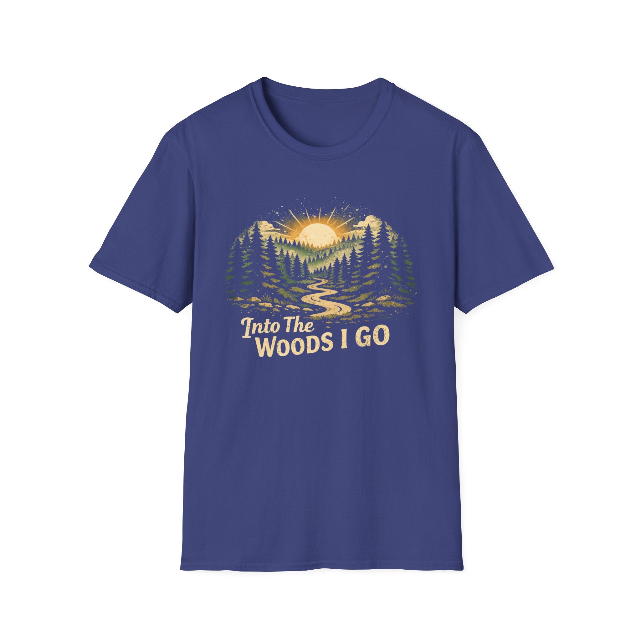 T-Shirt — "Into The Woods I Go" Vintage Forest Sunset Tee