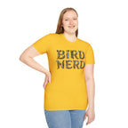 "Bird Nerd" Feather Pattern Typography Tee Shirt for Birdwatchers