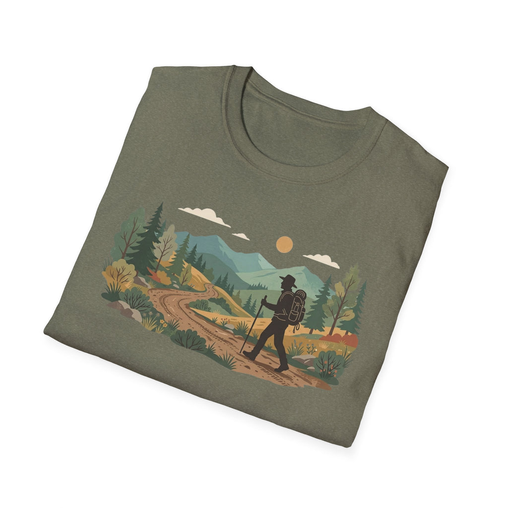 Hiker Mountain Sunset T-Shirt — Scenic Trail Adventure Tee