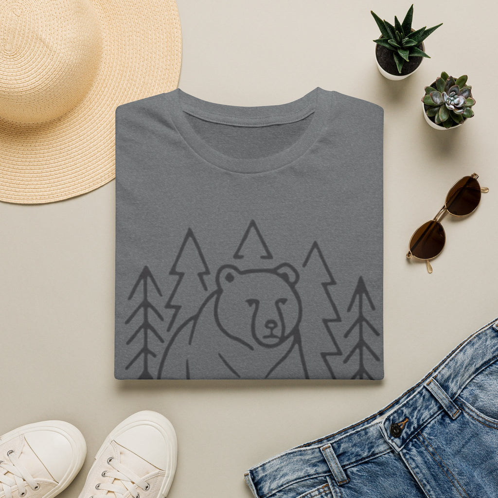 Bear & Pines T-Shirt — Minimal Line Drawing Woodland Tee