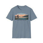 Outdoor T-Shirt — "Seeking Simple Treasures" Sunset Hiker Graphic