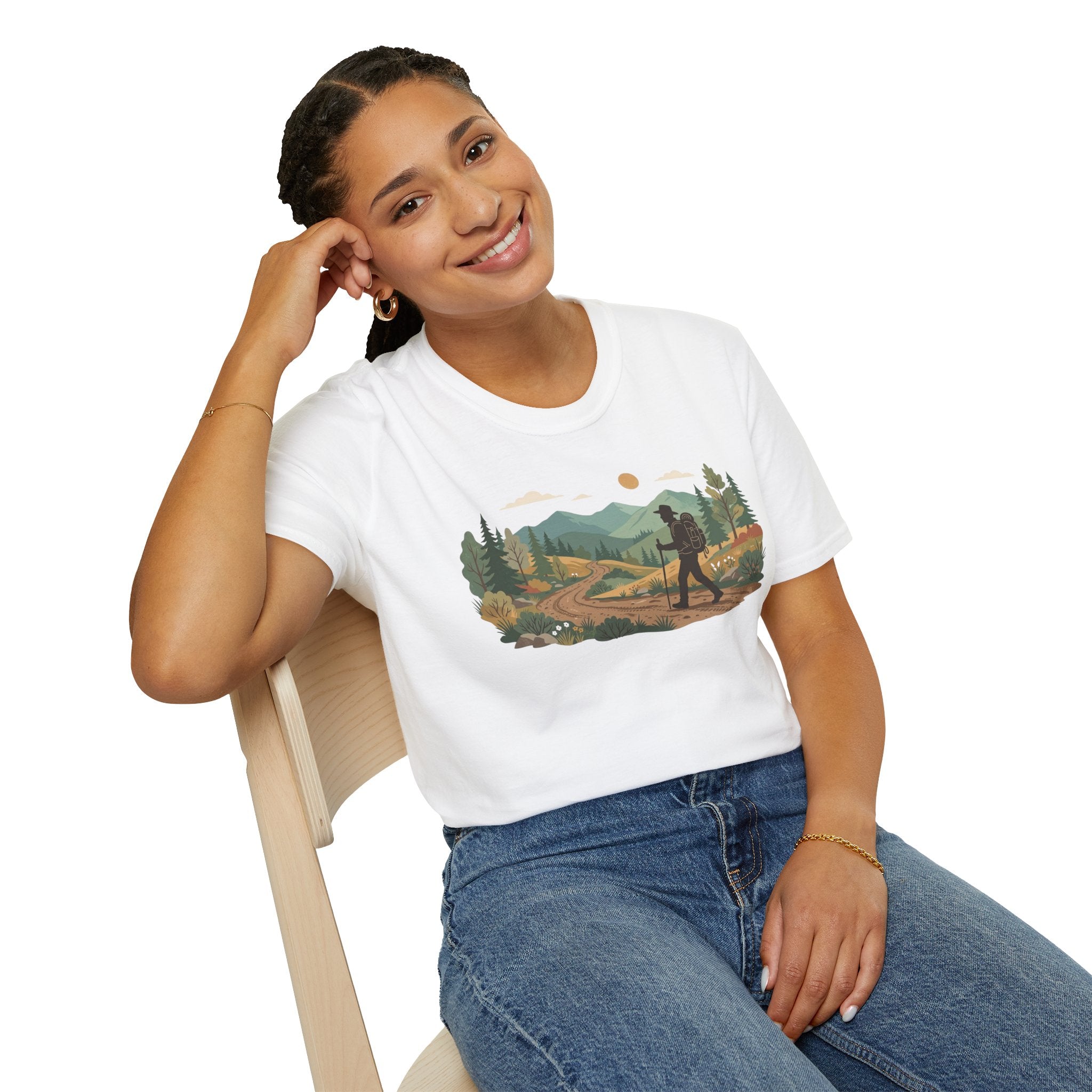 Hiker Mountain Sunset T-Shirt — Scenic Trail Adventure Tee
