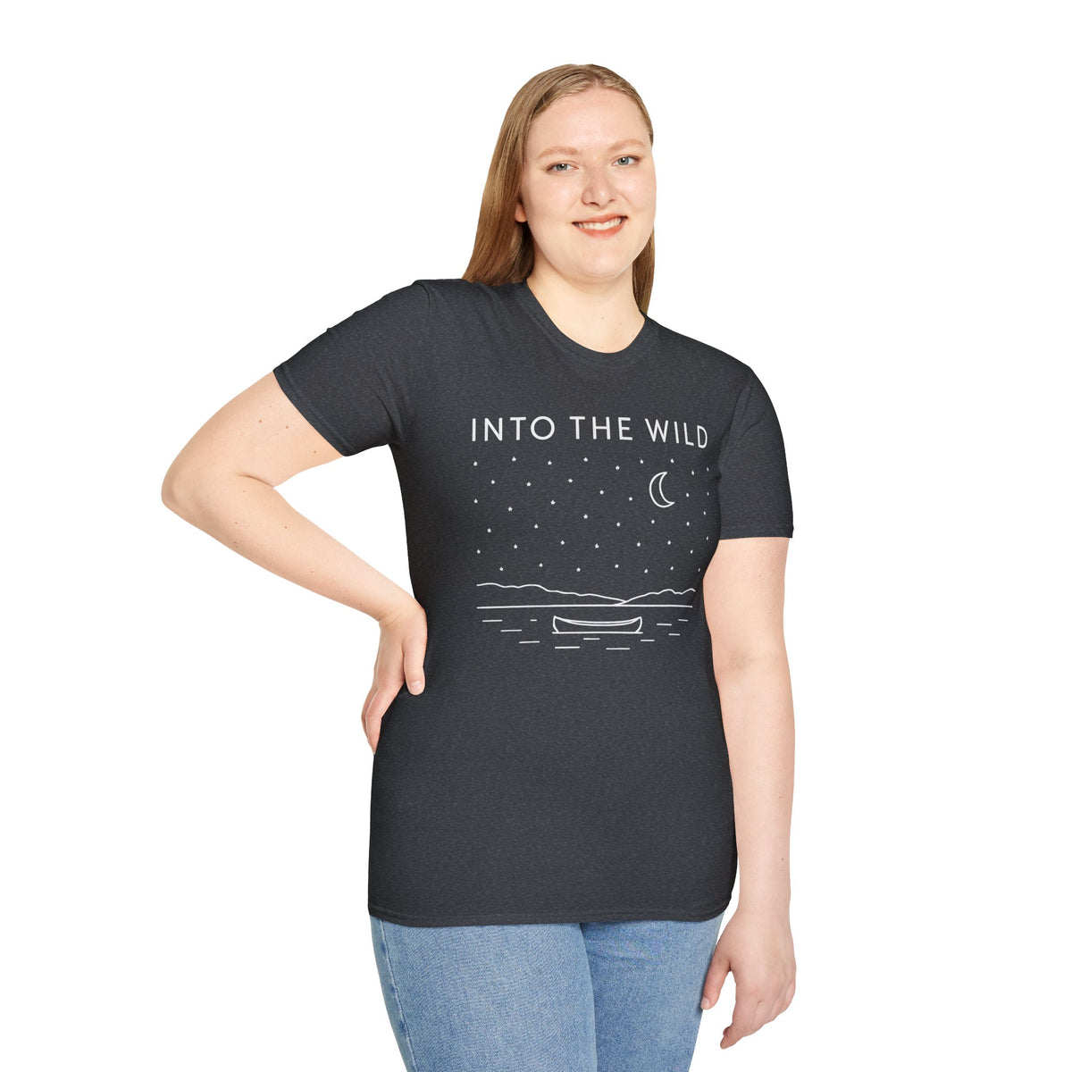 Into The Wild Canoe T-Shirt - Minimal Night Sky Lake Camping Tee