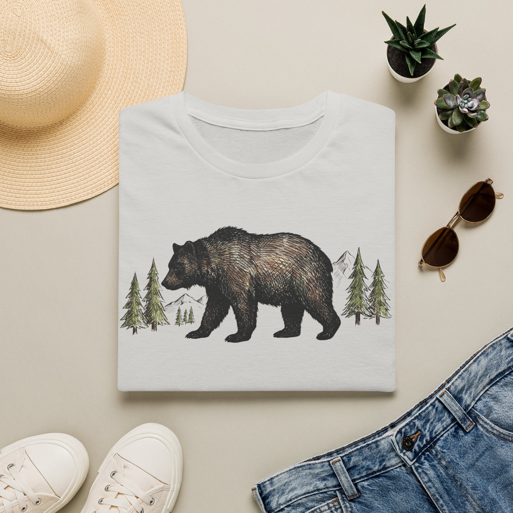 Bear & Forest T‑Shirt - Rustic Woodland Graphic Tee