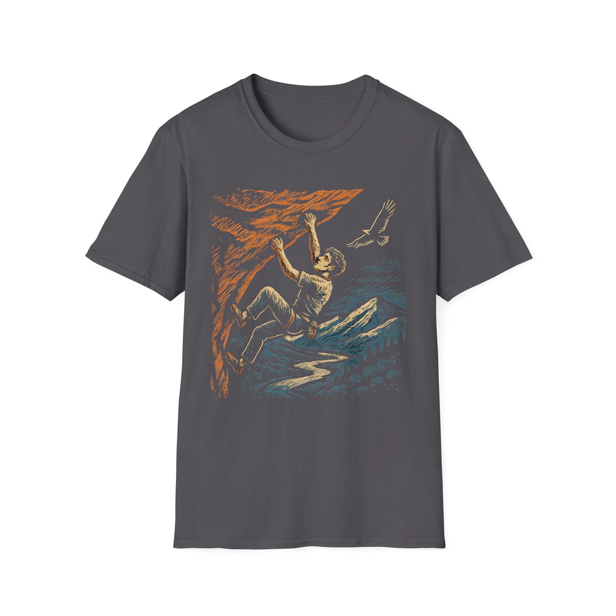 Climber on Cliff with Eagle T-Shirt