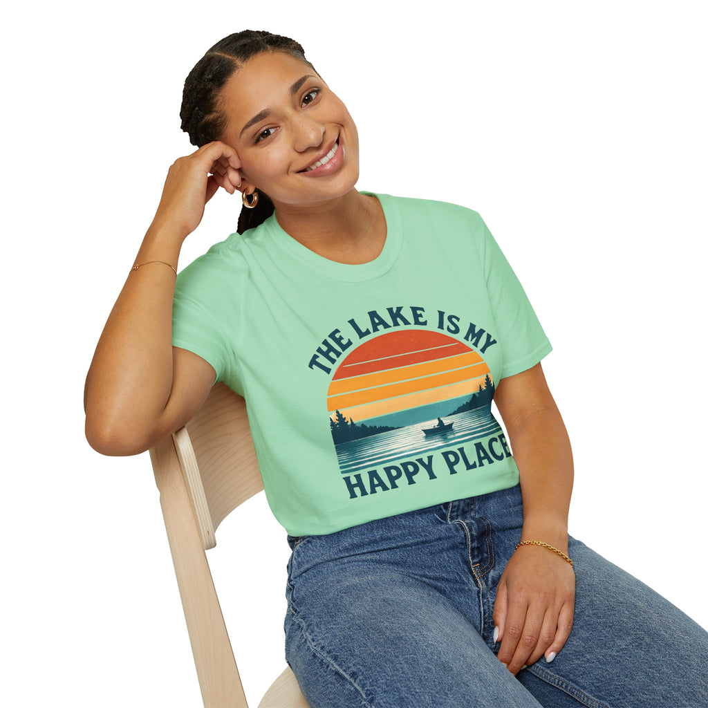 "The Lake Is My Happy Place" Canoe On The Lake At Sunset T-Shirt
