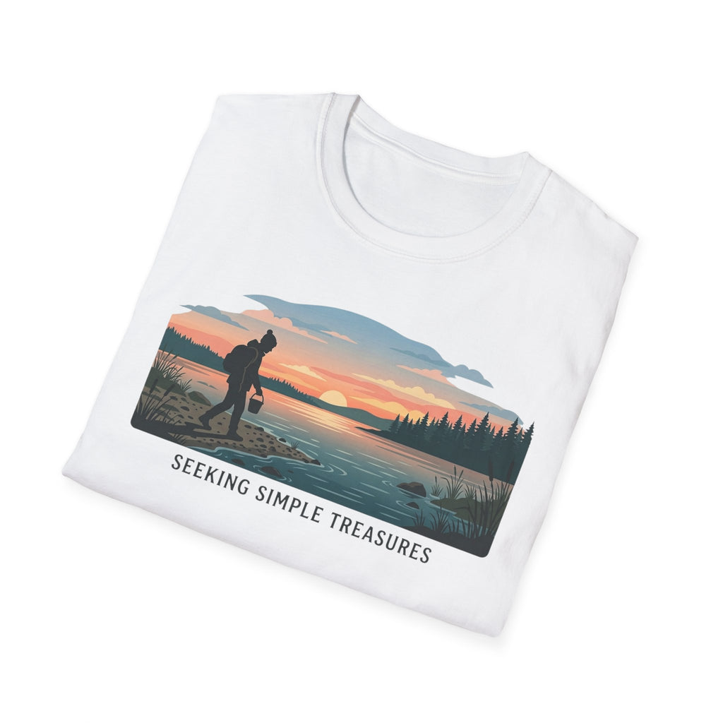 Outdoor T-Shirt — "Seeking Simple Treasures" Sunset Hiker Graphic