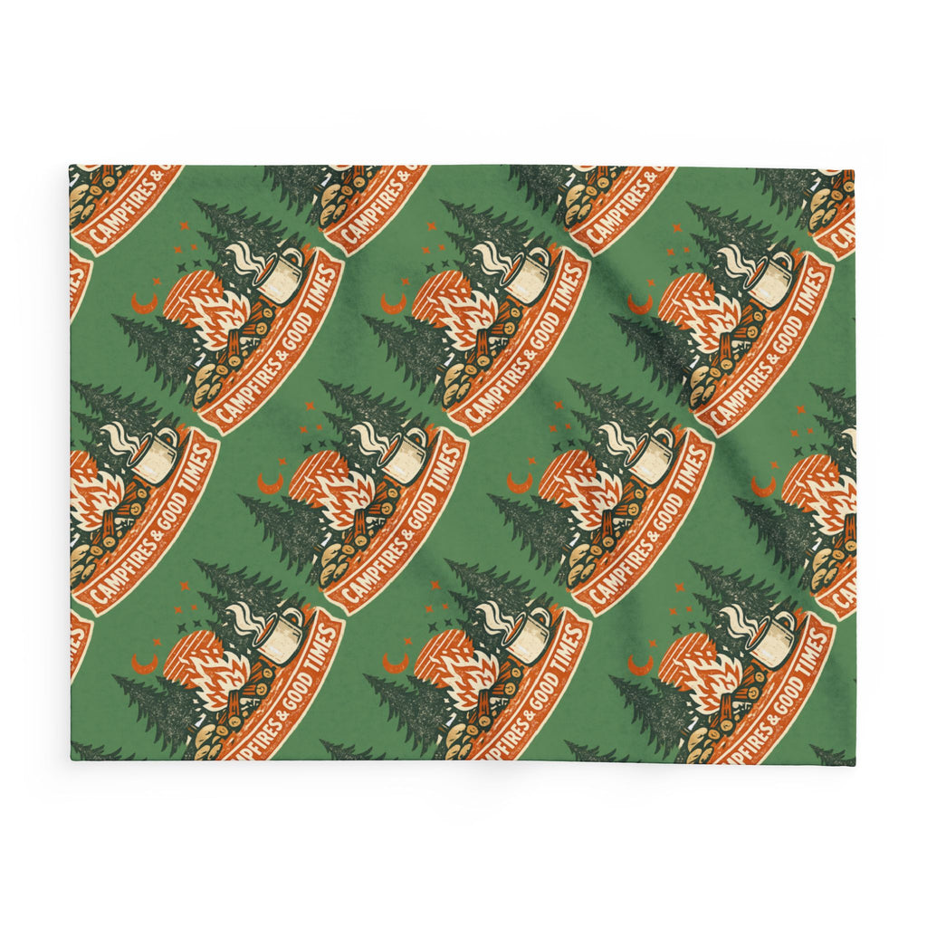 Campfire Cozy Fleece Blanket – 'Campfires & Good Times' Retro Outdoor Throw