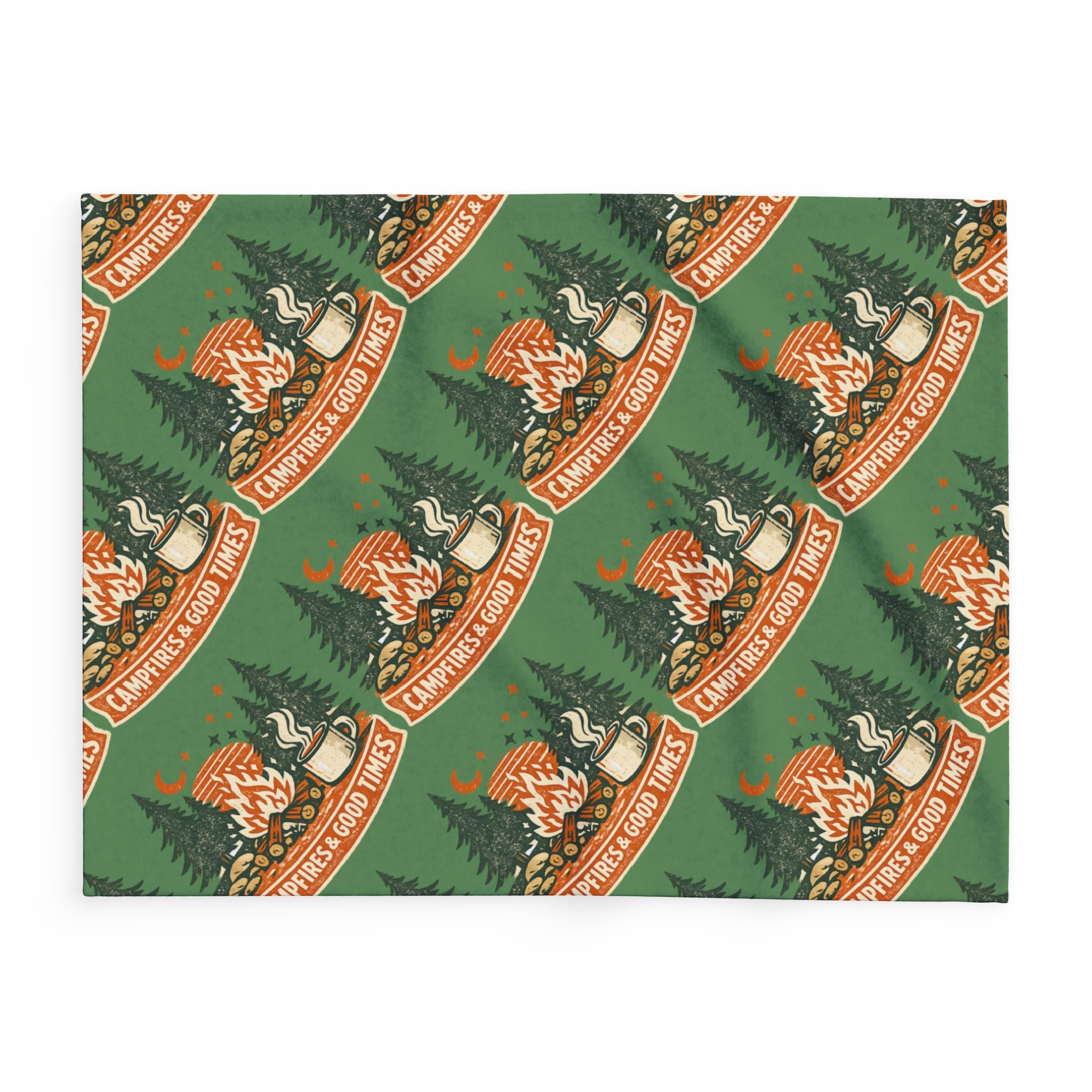 Campfire Cozy Fleece Blanket – 'Campfires & Good Times' Retro Outdoor Throw