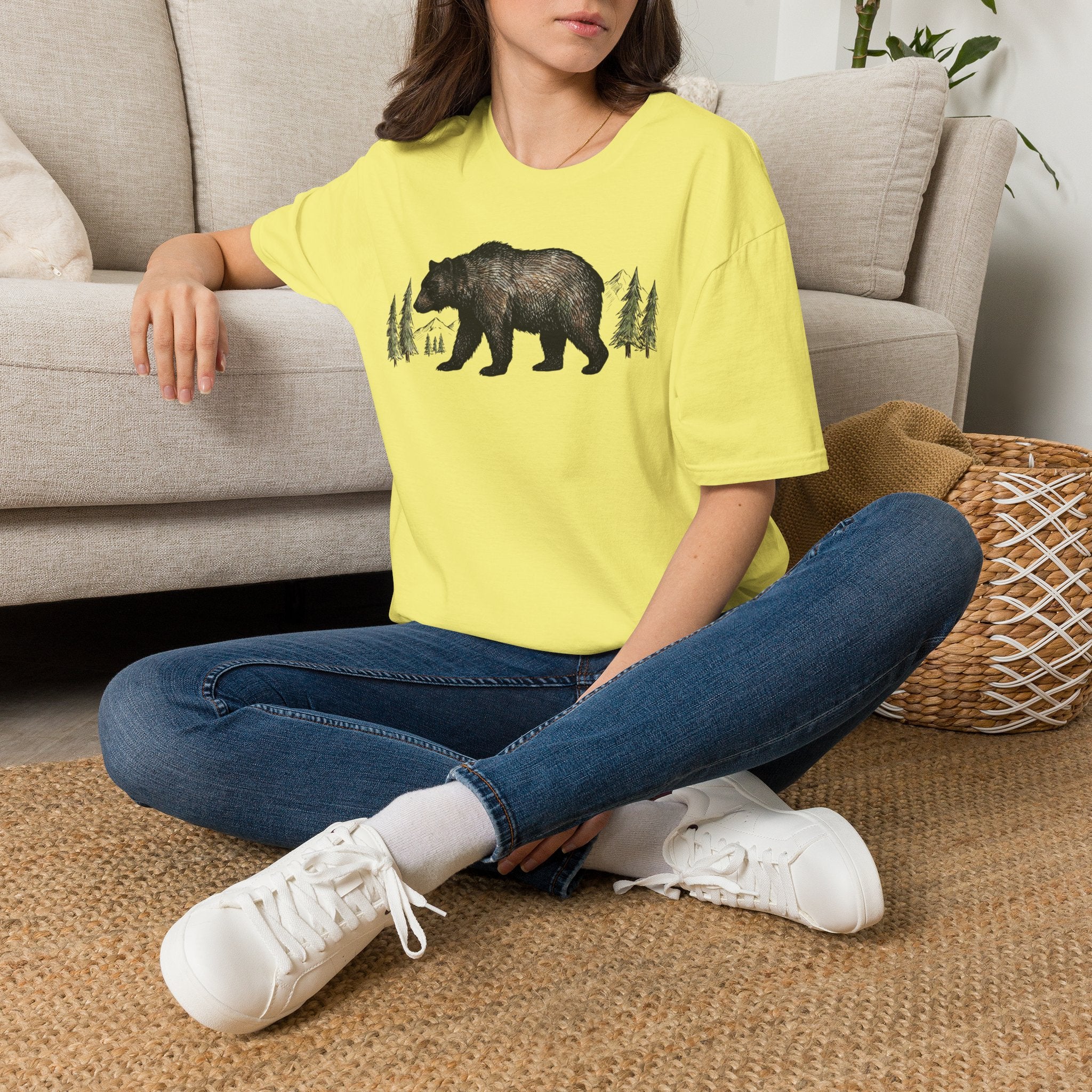 Bear & Forest T‑Shirt - Rustic Woodland Graphic Tee