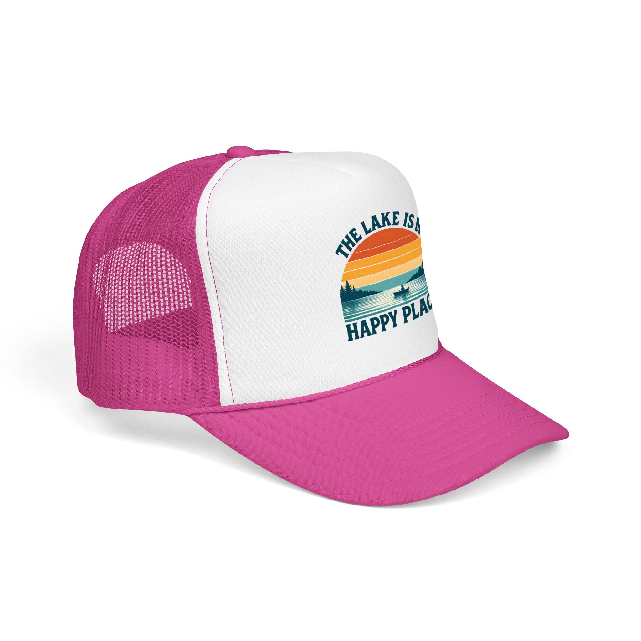 Lake Is My Happy Place Trucker Hat — Vintage Sunset Fishing Foam Cap