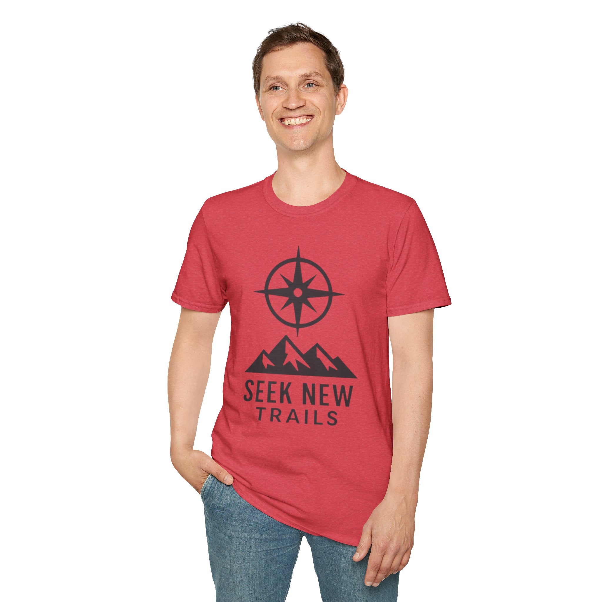 "Seek New Trails" Compass Over Mountains T-Shirt