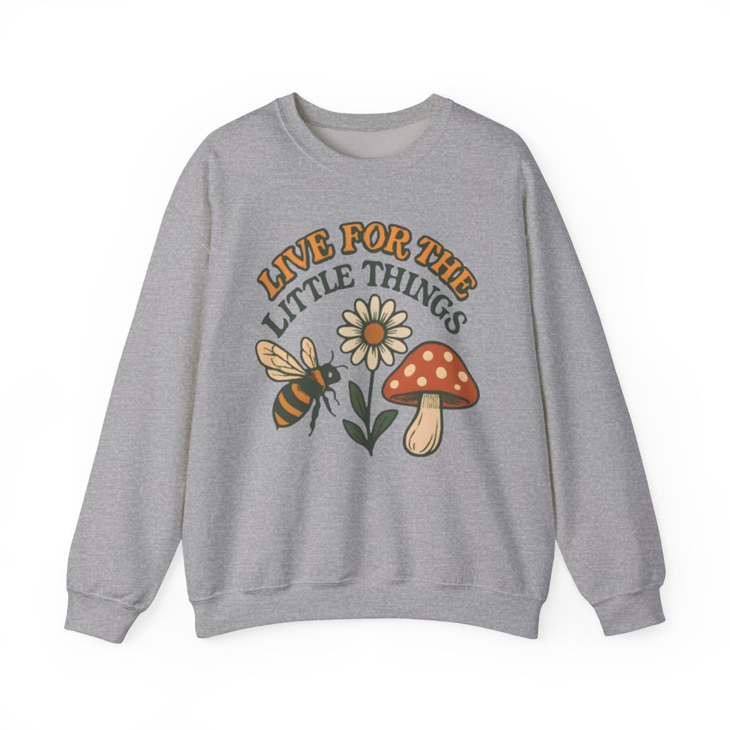 "Live For The Little Things" Bee, Daisy & Mushroom Retro Nature Design Crewneck Sweatshirt
