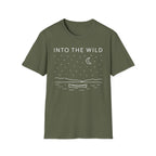 Into The Wild Canoe T-Shirt - Minimal Night Sky Lake Camping Tee