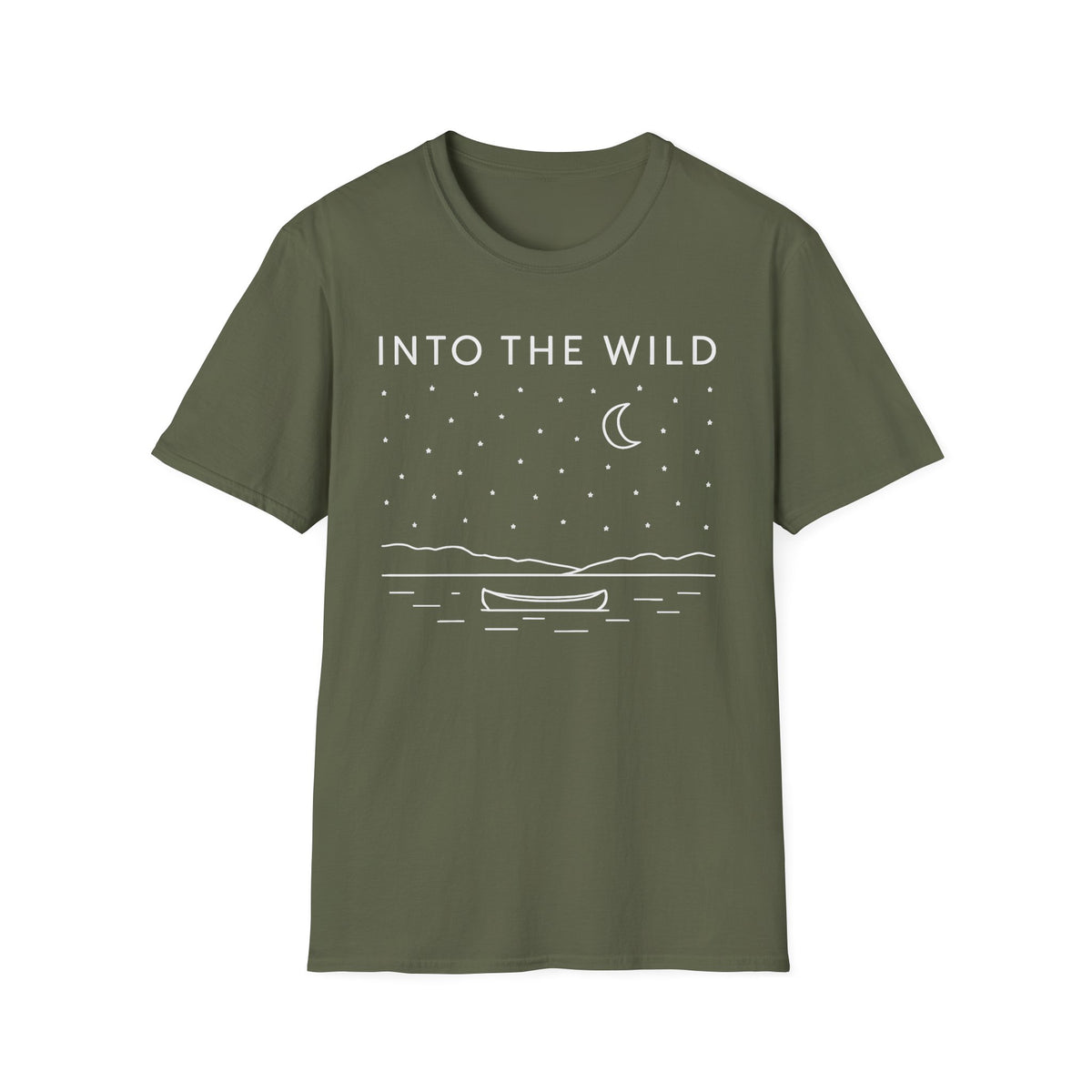 Into The Wild Canoe T-Shirt - Minimal Night Sky Lake Camping Tee