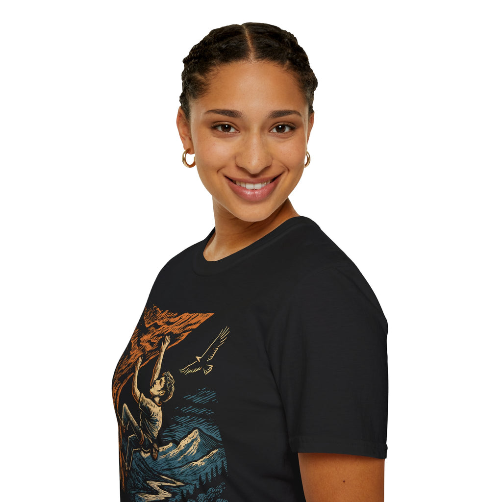 Climber on Cliff with Eagle T-Shirt