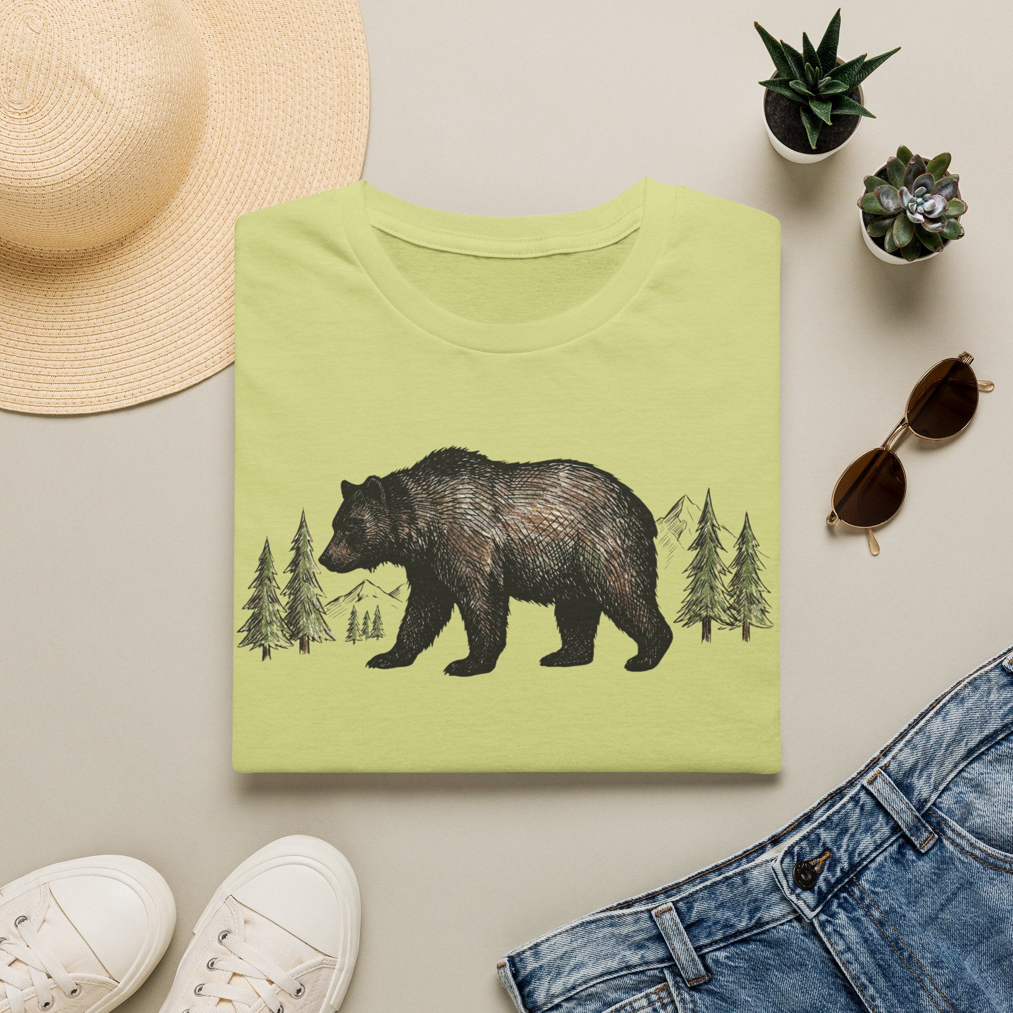 Bear & Forest T‑Shirt - Rustic Woodland Graphic Tee