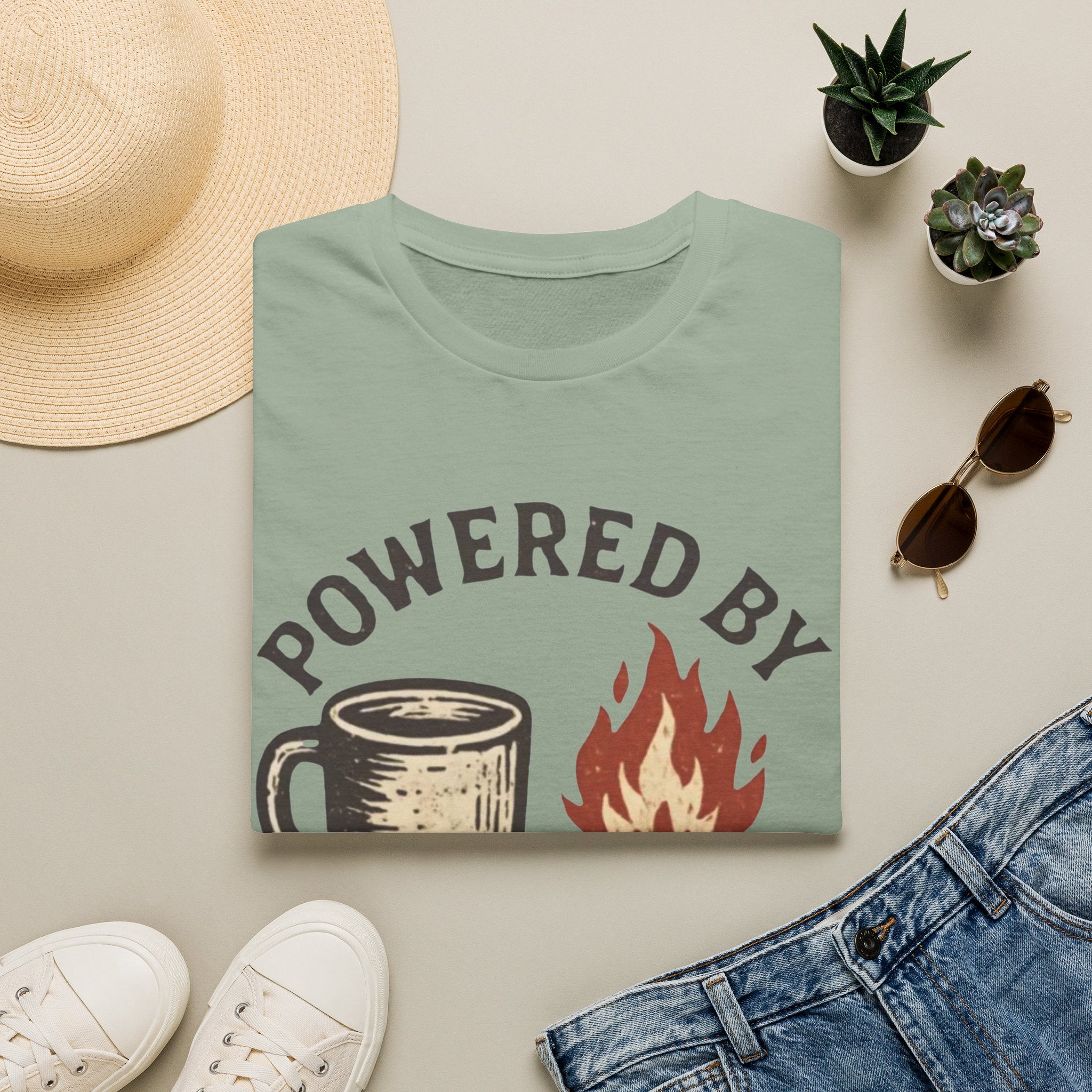 Powered By Coffee And Campfires Vintage Camping T-Shirt