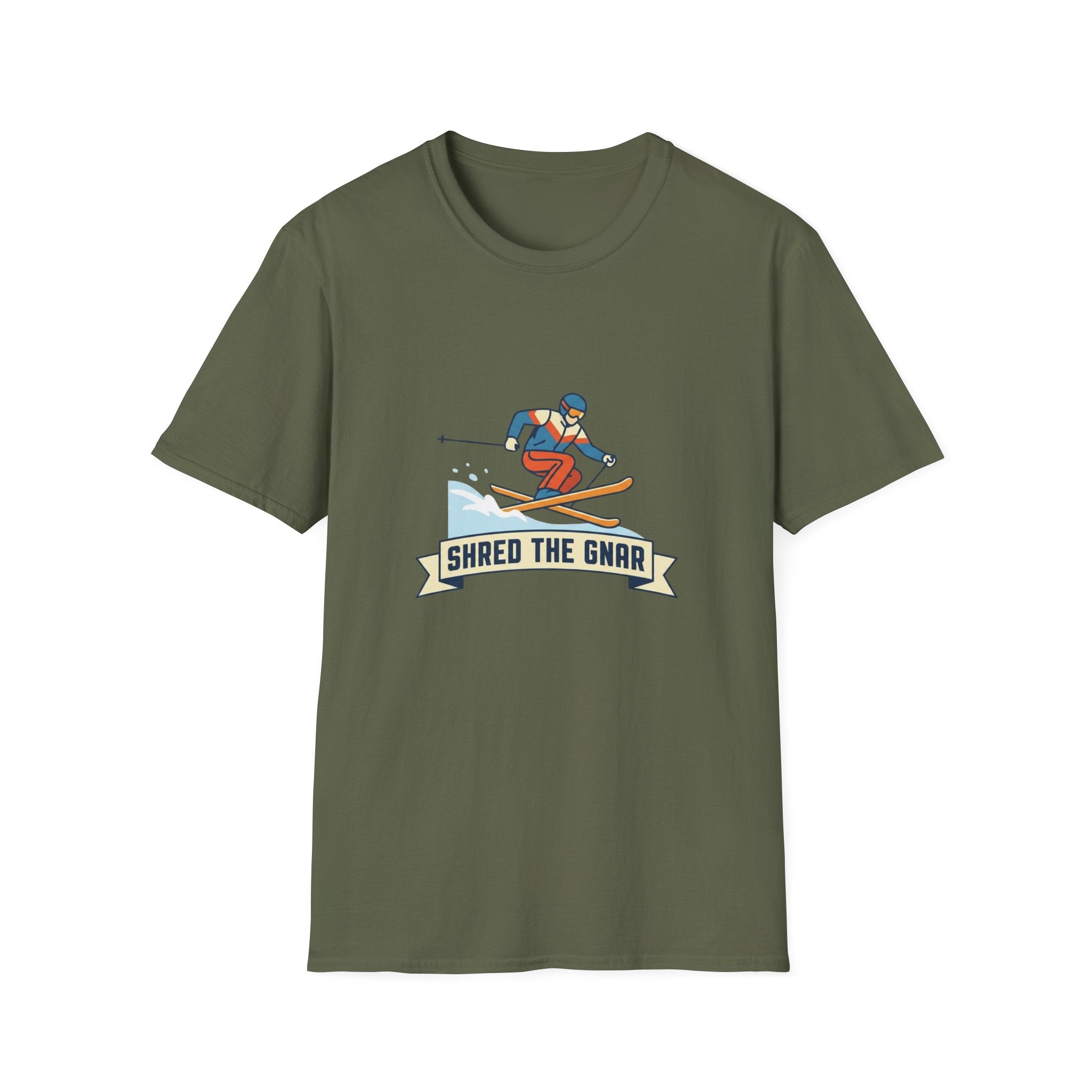 Shred the Gnar Skier T-Shirt | Retro Skiing Graphic