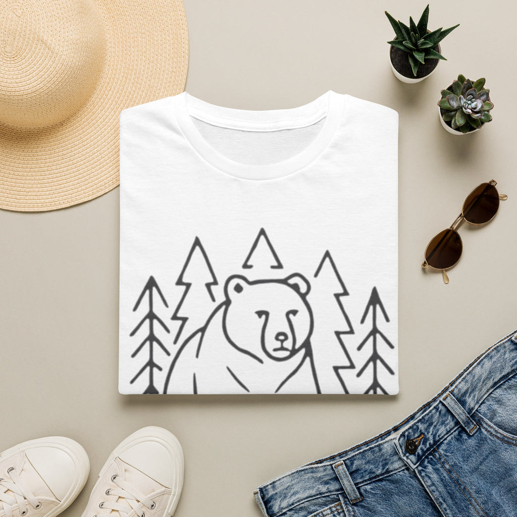 Bear & Pines T-Shirt — Minimal Line Drawing Woodland Tee