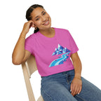 Mountain River T-Shirt — Geometric Blue Peaks & Flowing River