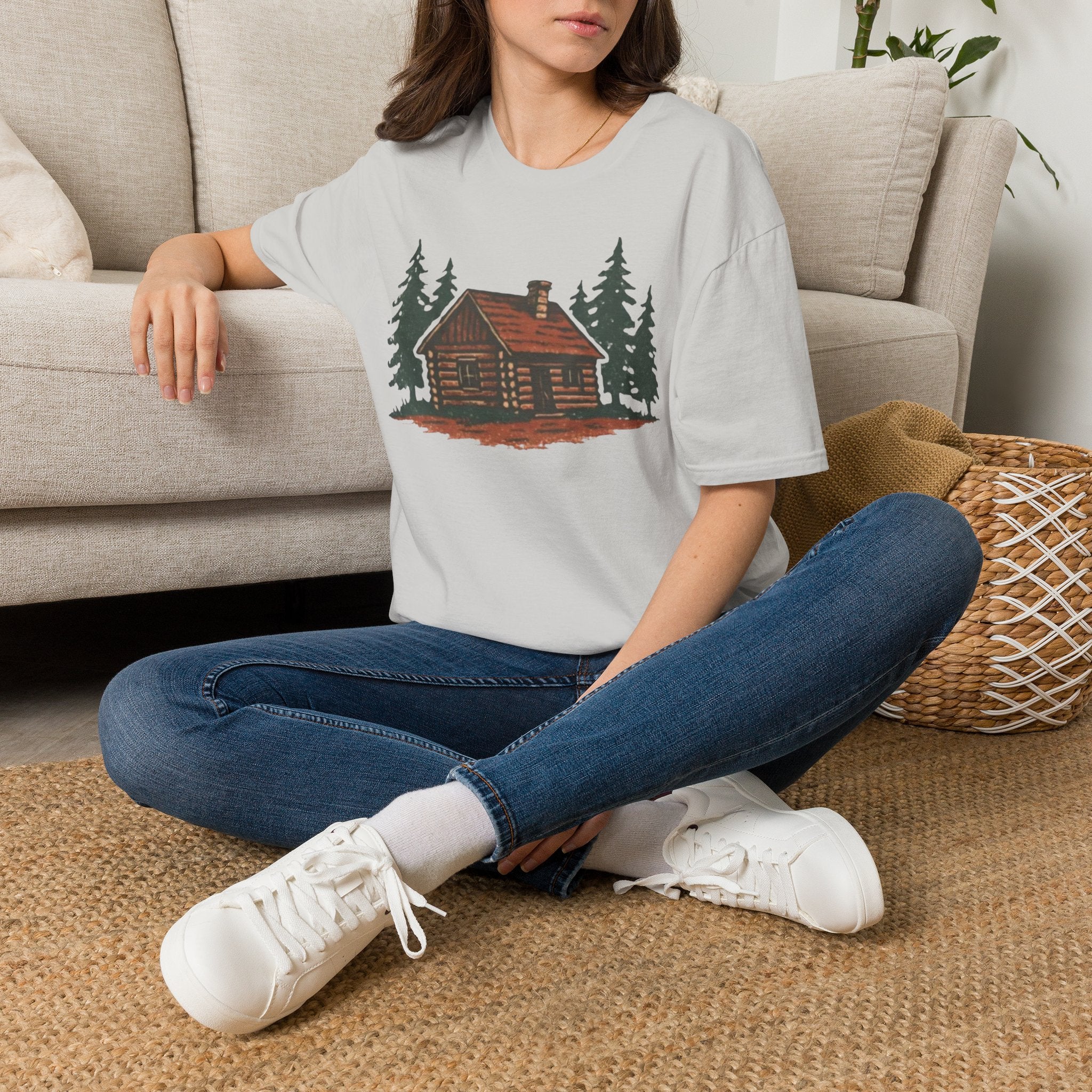 Vintage Cozy Cabin T-Shirt — Faded Pine Tree Cabin Tee