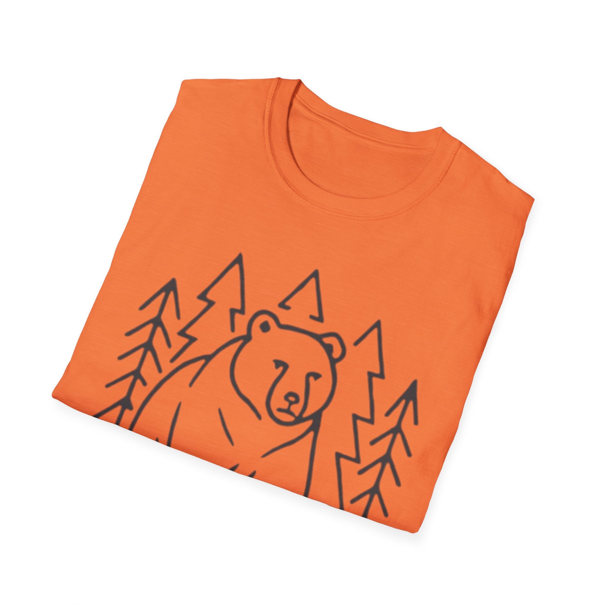 Bear & Pines T-Shirt — Minimal Line Drawing Woodland Tee