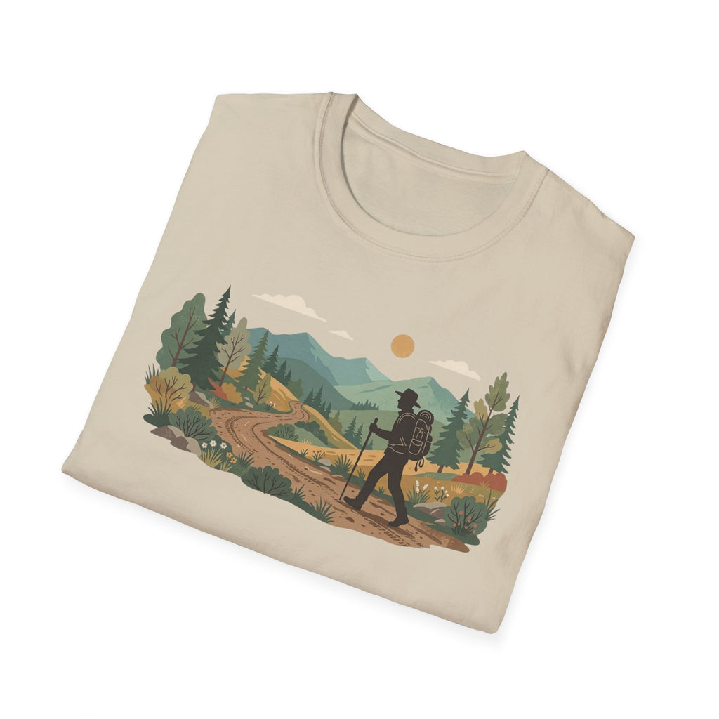 Hiker Mountain Sunset T-Shirt — Scenic Trail Adventure Tee
