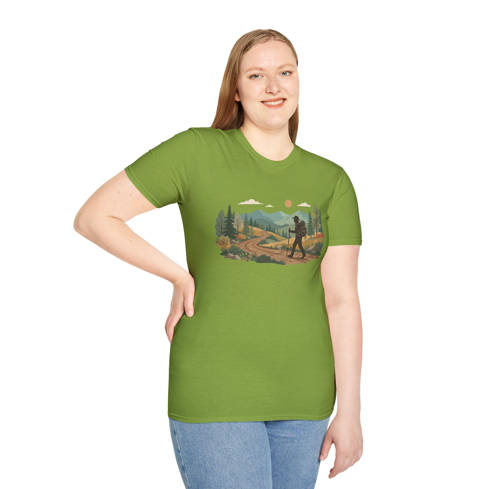 Hiker Mountain Sunset T-Shirt — Scenic Trail Adventure Tee