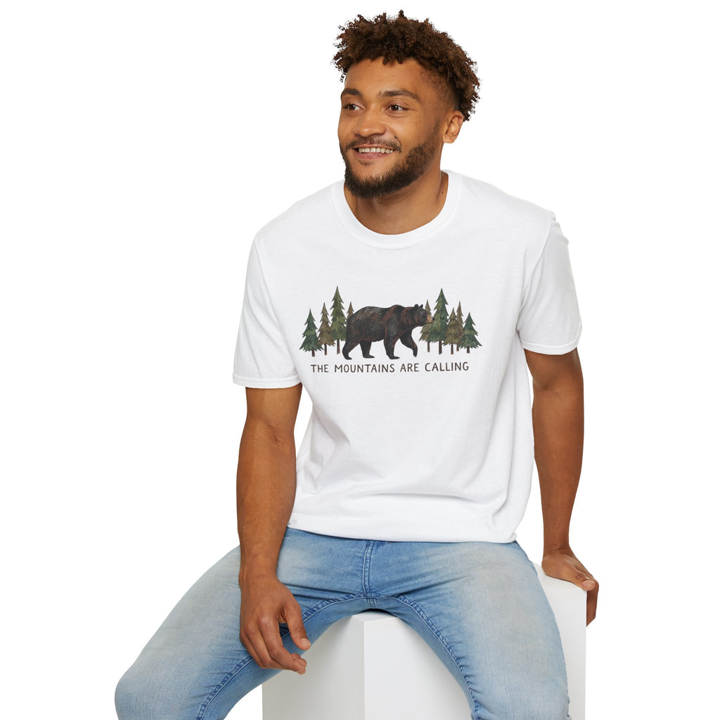 "The Mountains Are Calling" Bear and Pines T-Shirt — Outdoor Graphic Tee