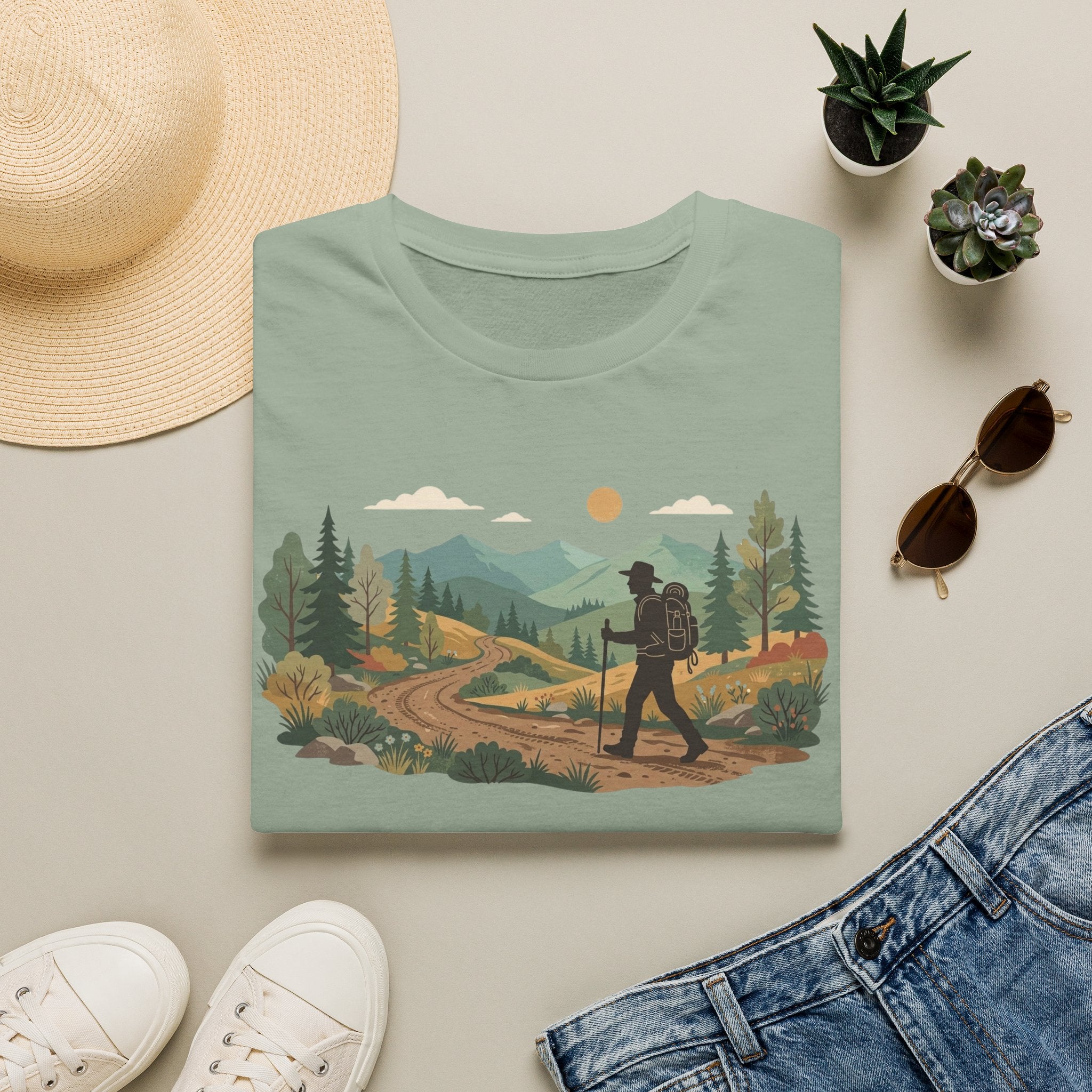 Hiker Mountain Sunset T-Shirt — Scenic Trail Adventure Tee
