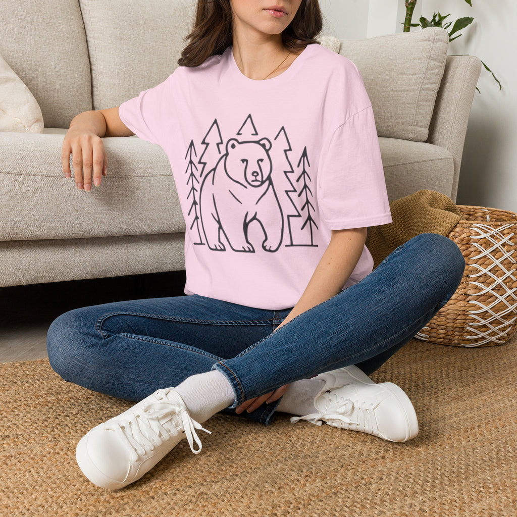 Bear & Pines T-Shirt — Minimal Line Drawing Woodland Tee