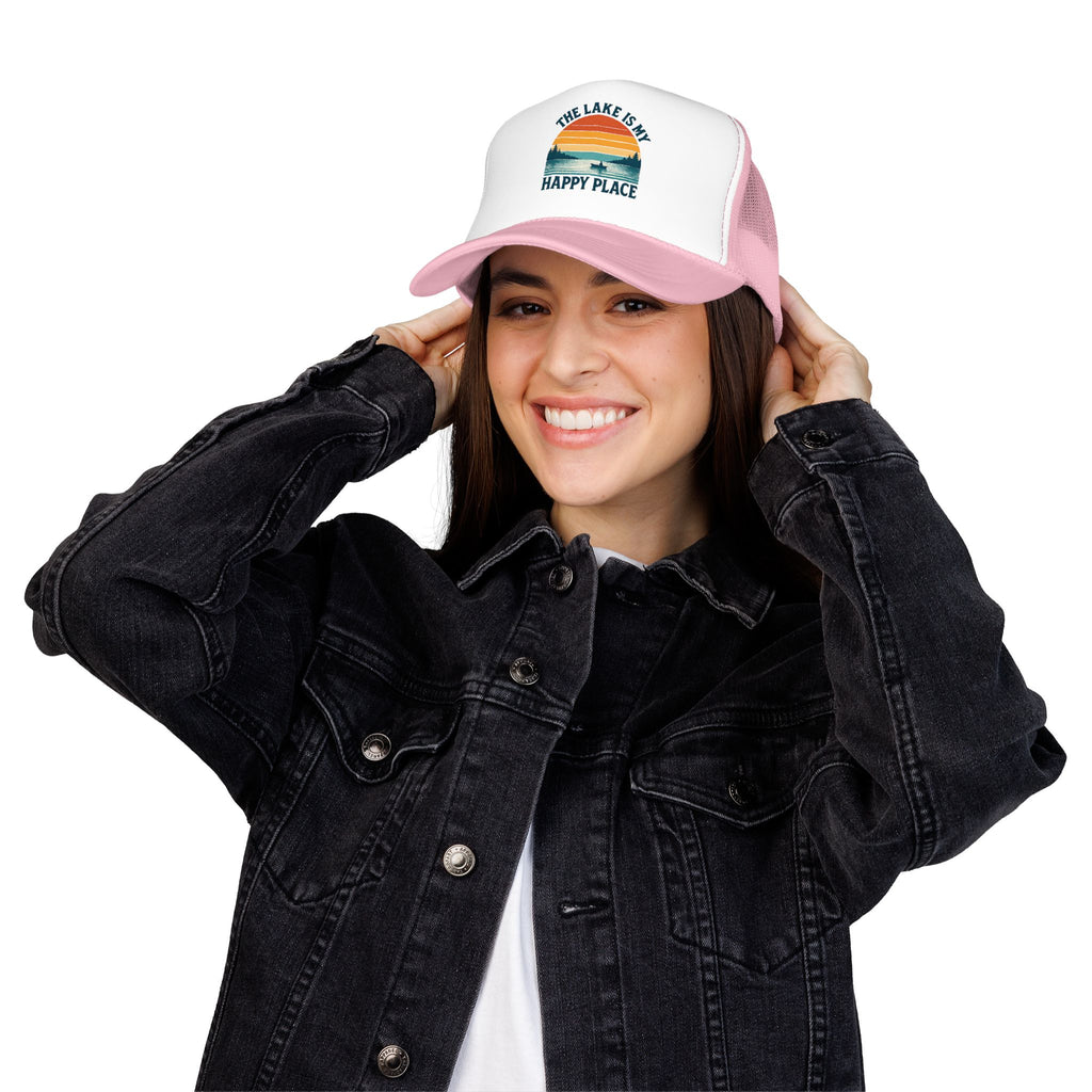 Lake Is My Happy Place Trucker Hat — Vintage Sunset Fishing Foam Cap
