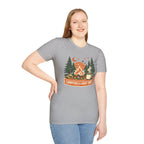 "Campfires & Good Times" T-Shirt — Retro Camping Tee with Bonfire, Trees & Coffee Mug