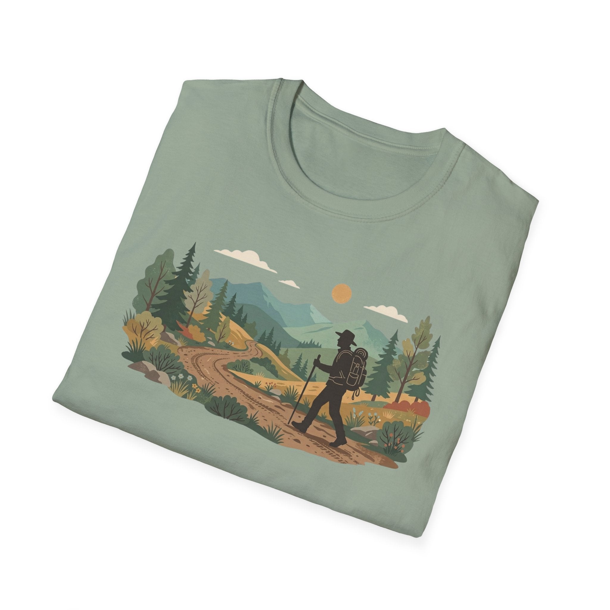 Hiker Mountain Sunset T-Shirt — Scenic Trail Adventure Tee