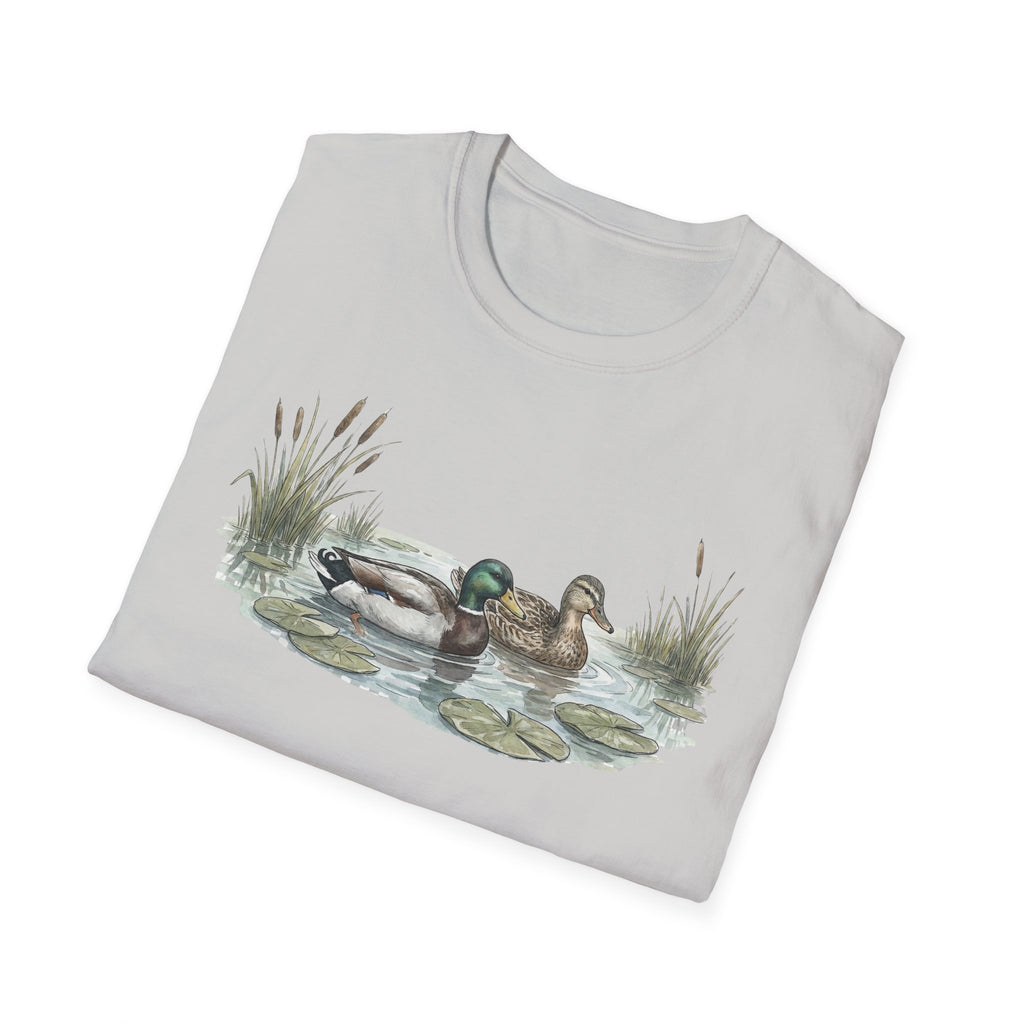 Duck Pair T-Shirt — Watercolor Mallard Ducks on Pond Nature Tee