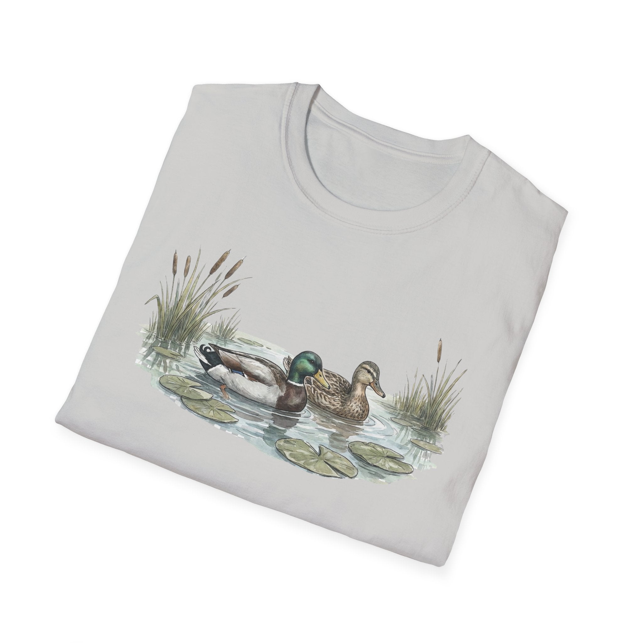 Duck Pair T-Shirt — Watercolor Mallard Ducks on Pond Nature Tee