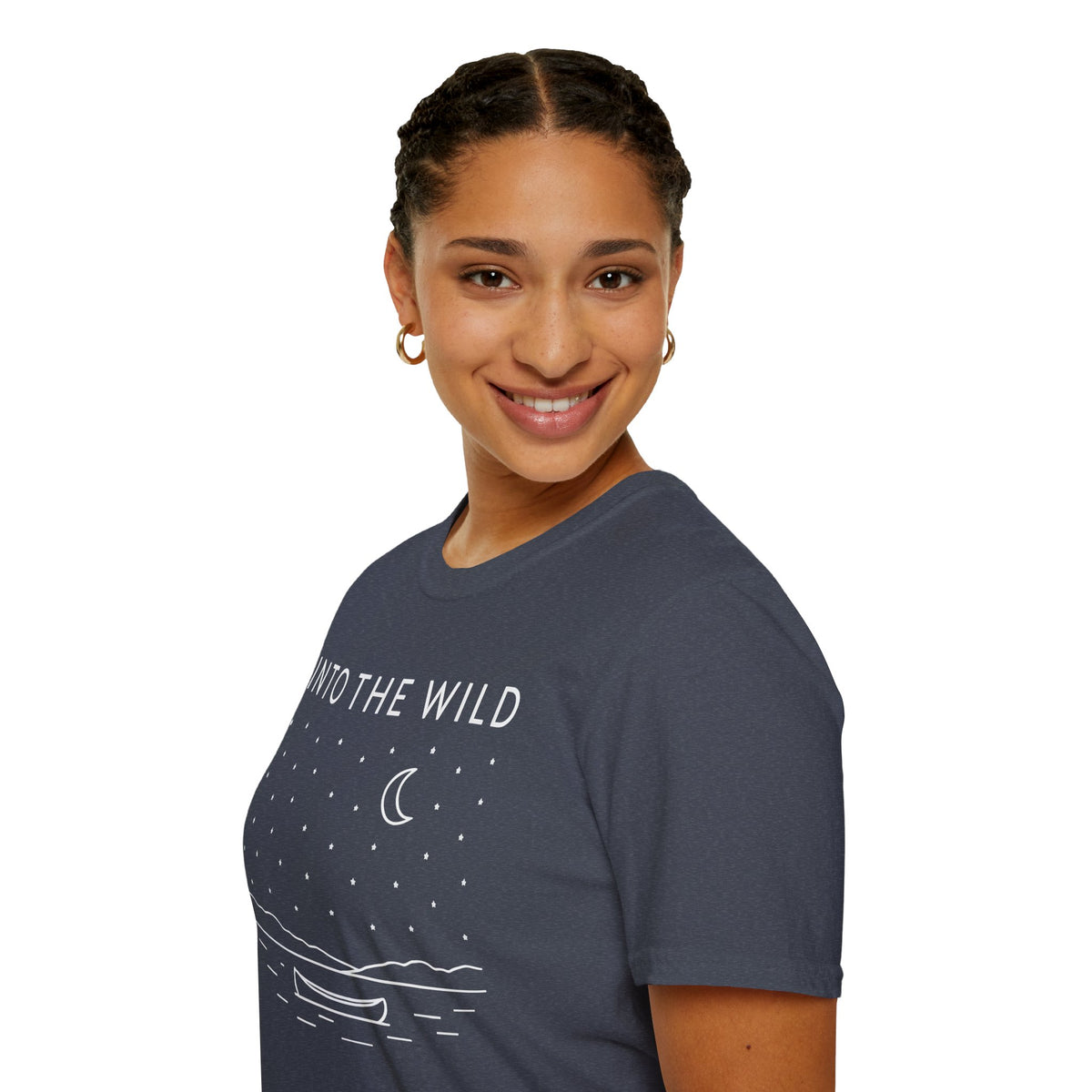 Into The Wild Canoe T-Shirt - Minimal Night Sky Lake Camping Tee