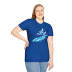 Mountain River T-Shirt — Geometric Blue Peaks & Flowing River