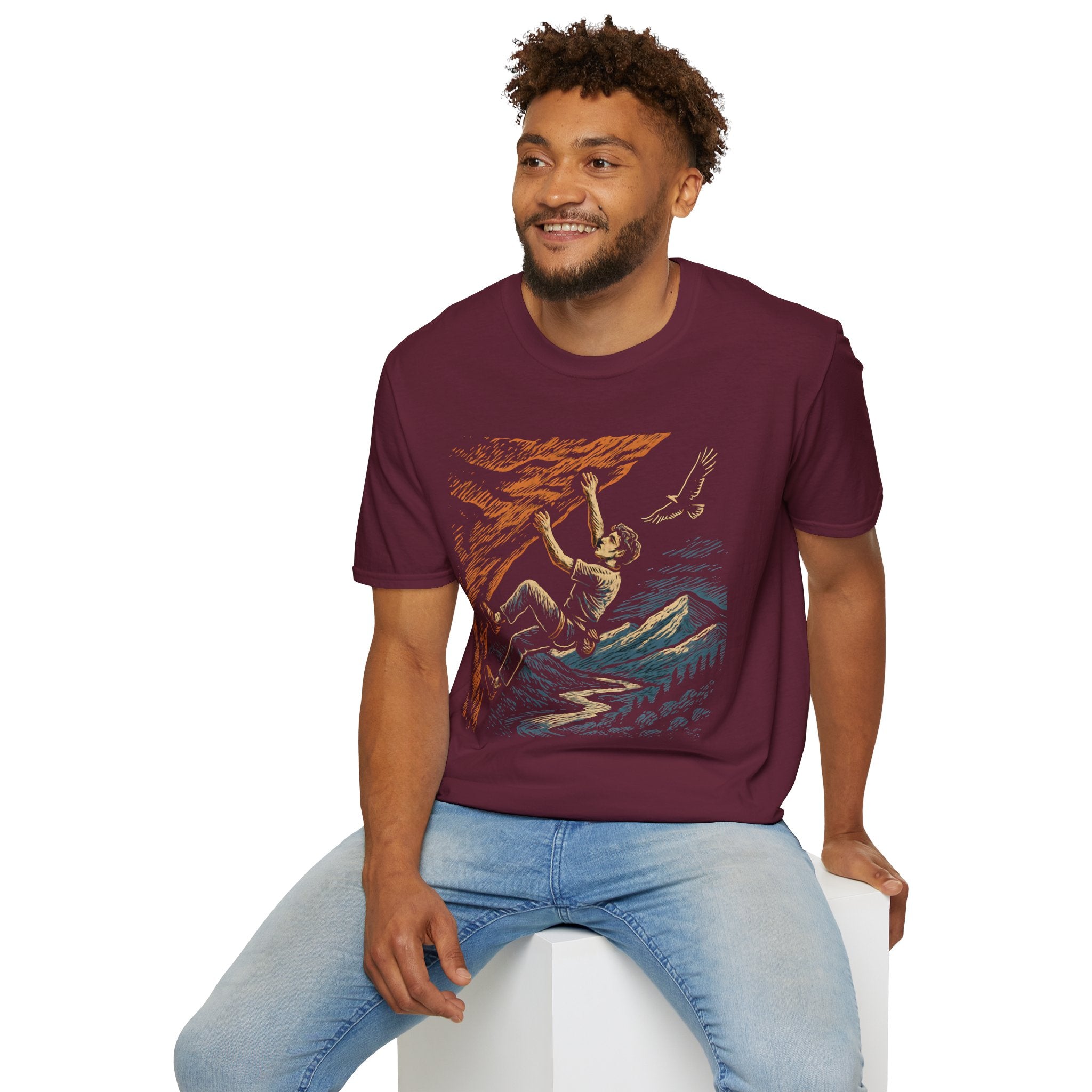 Climber on Cliff with Eagle T-Shirt
