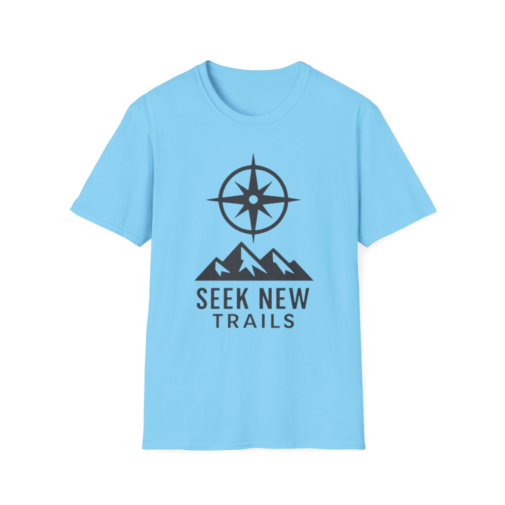 "Seek New Trails" Compass Over Mountains T-Shirt