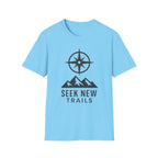 "Seek New Trails" Compass Over Mountains T-Shirt